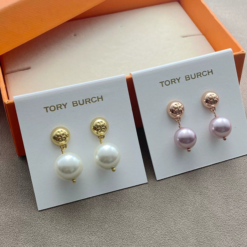 Tory Burch Pearl Inlaid Metal Earrings